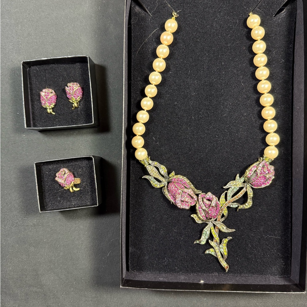 PRICE FIRM • NWT Heidi Daus “Climbing Rose” necklace ring earrings Swarovski